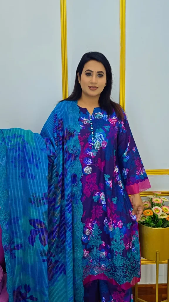Ready Three Piece Digital Print & Embroidered Women Dress